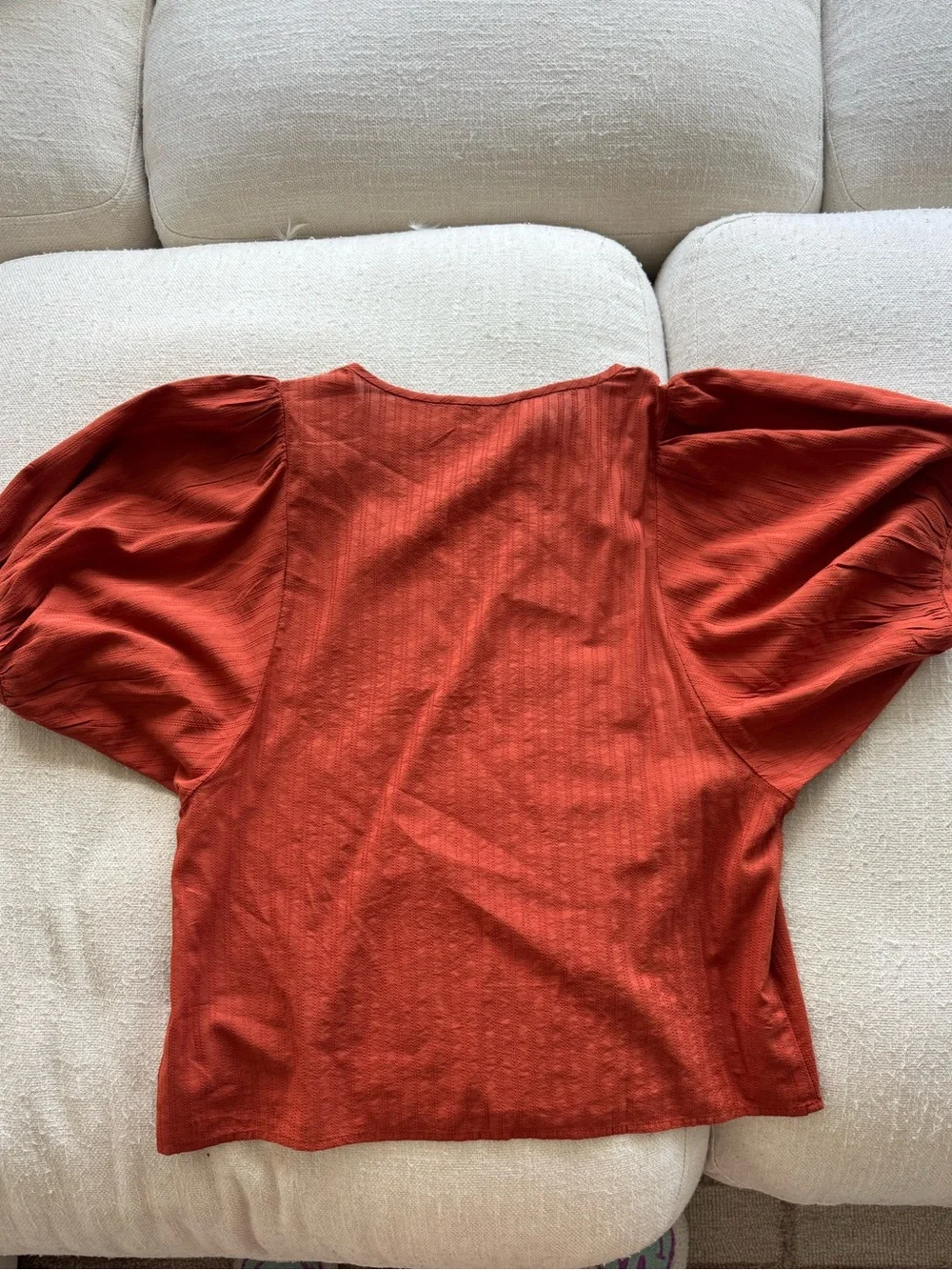 Madewell V-Neck Puff Sleeve Top in Rust